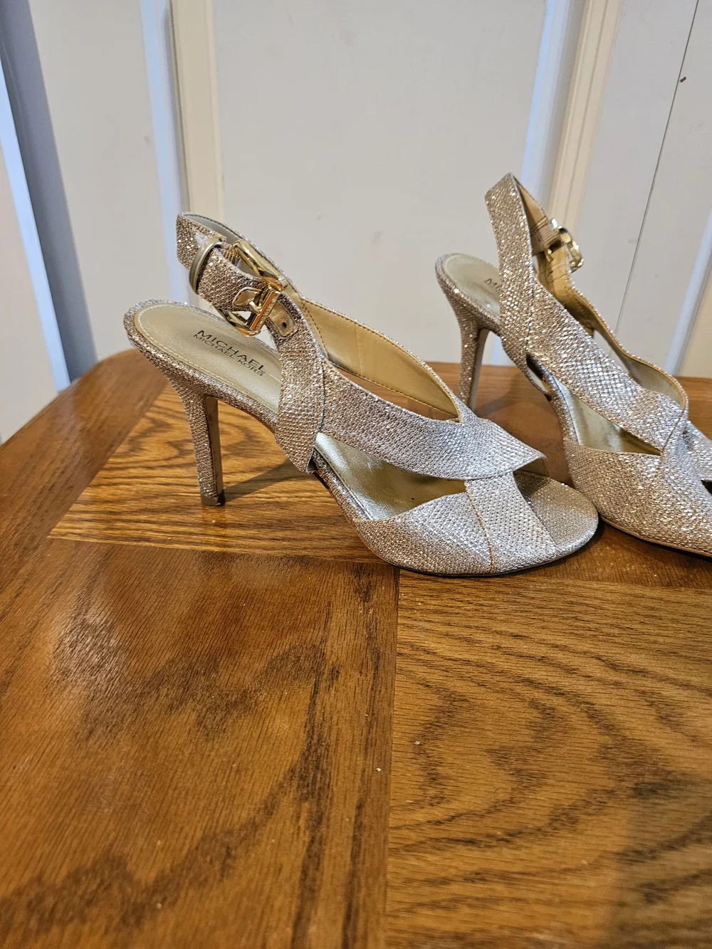 Michael Kors Gold Glitter Slingback Heels - Picture 3 of 7